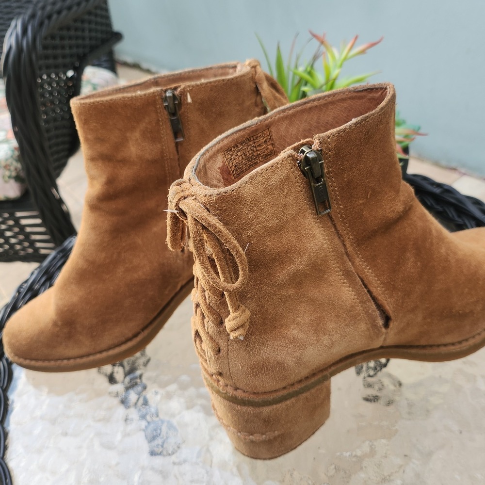UGG Ankle Boots Women 9 Camel Suede Corinne Mysterious Block Heel Lace Back